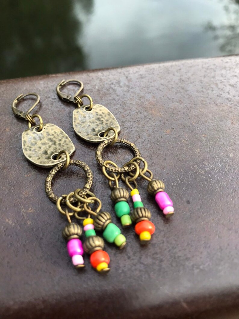 Bohemian Earrings Bronze earrings Multi Color Earrings Etsy