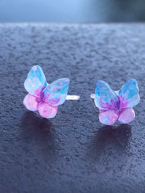 Metal-free Butterfly Earrings, Plastic Post Studs for Sensitive Ears,  Allergy Free Hypoallergenic Stud Earrings, Great for Kids 