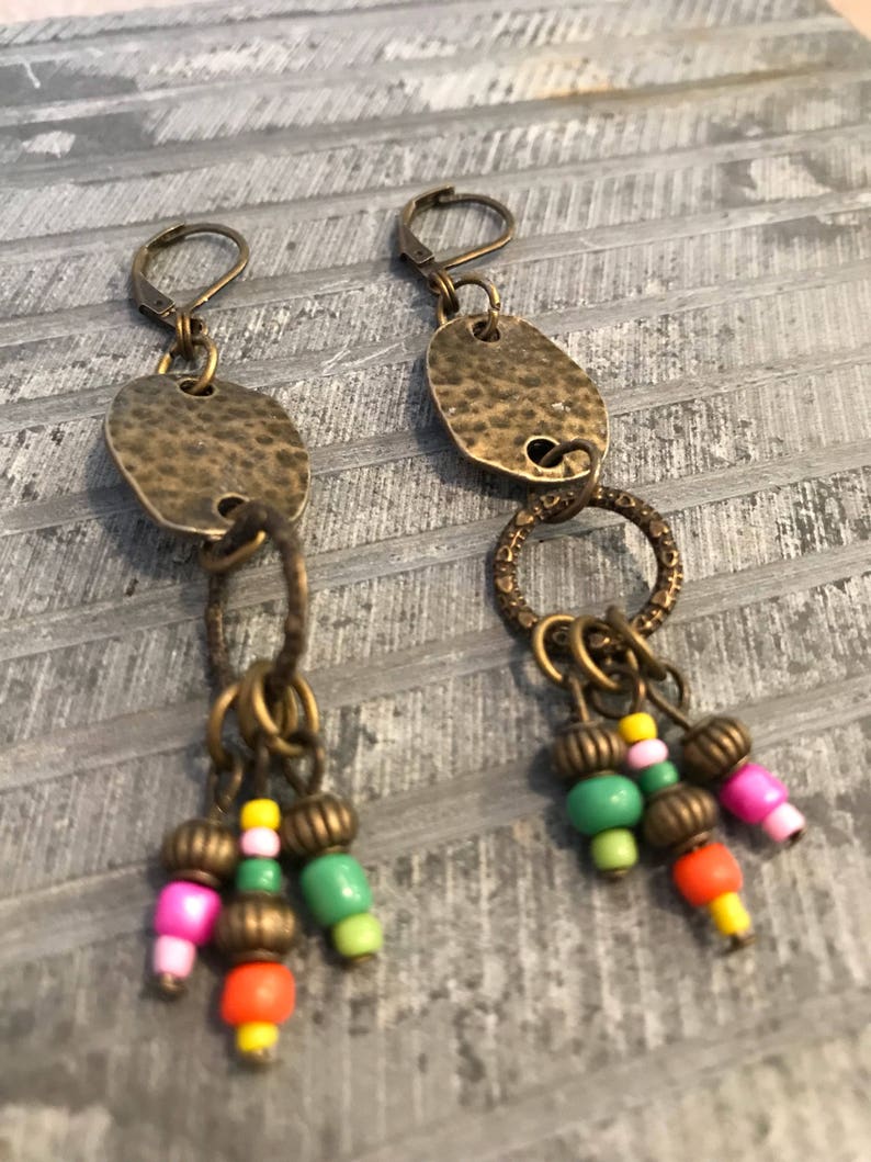 Bohemian Earrings Bronze earrings Multi Color Earrings Etsy