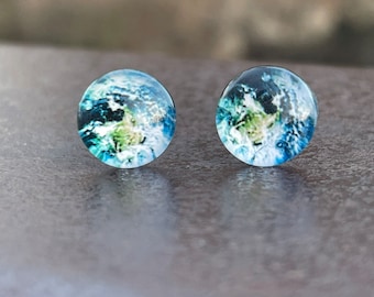 Non Metal Planet Earth Earrings, Plastic Post Studs For Sensitive Ears, Colorful Hypoallergenic Stud Earrings For Women by GemInAShell