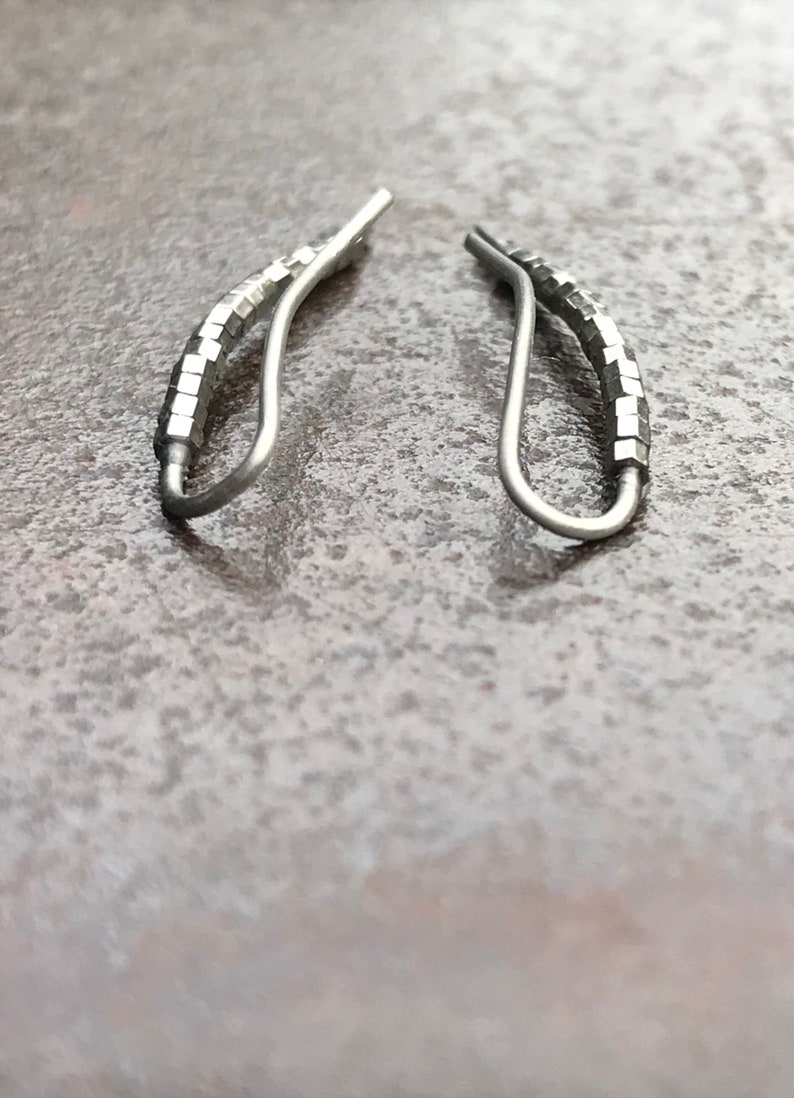 Titanium Ear Climber, Crawler Earrings Up the Ear Cuff, Hypoallergenic Comfortable for Sensitive Ears, Quality Modern Jewelry, Gift for her image 2