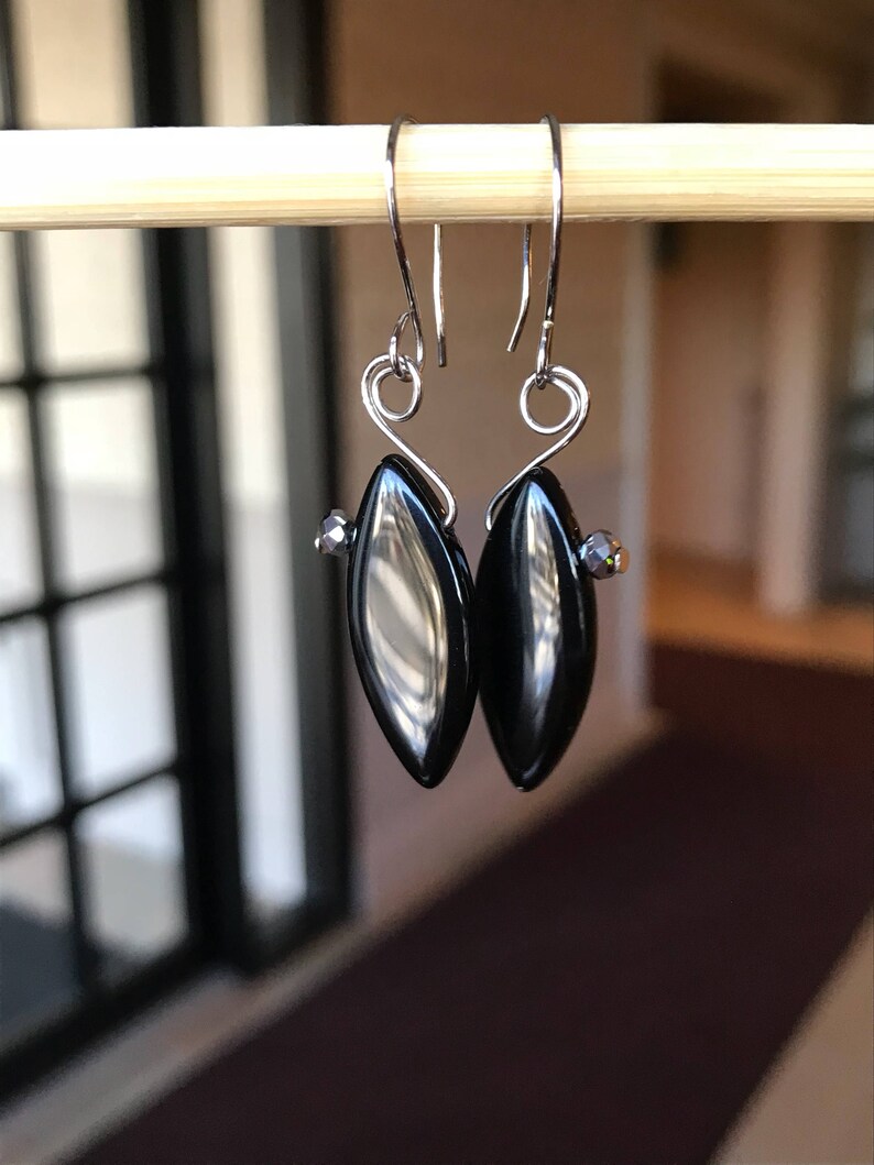 Black Earrings Simple Earrings Gift for her Handmade Jewelry Jet Black earrings Bridesmaid Earrings Dangle Earrings Goth Earings
