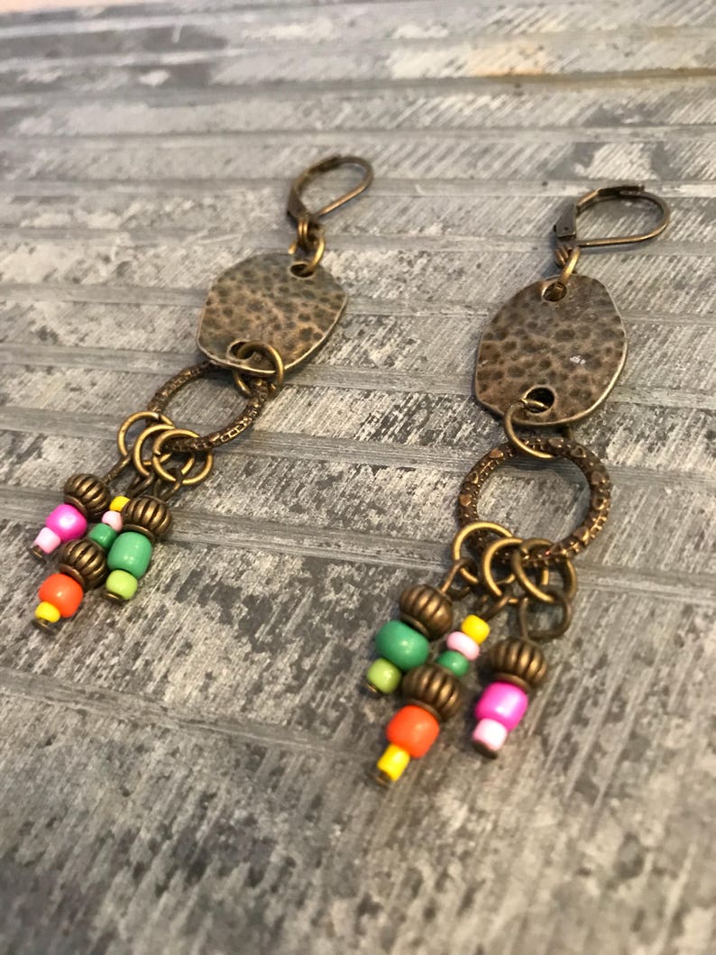 Bohemian Earrings Bronze earrings Multi Color Earrings Etsy