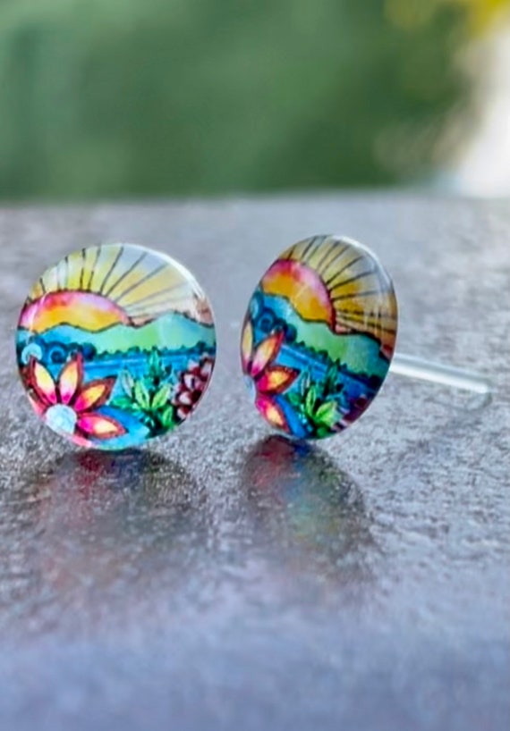 Non Metal Metal free Sunrise Earrings Plastic Post Studs for