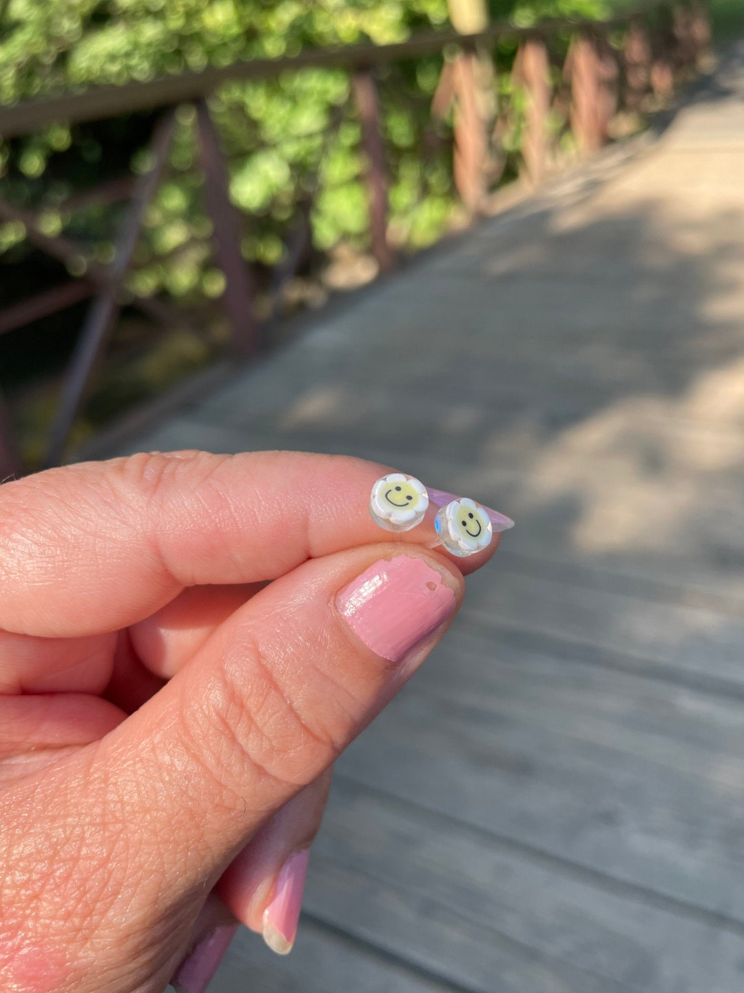 Smile Face Flower, Plastic Post Earrings, Studs for Sensitive Ears