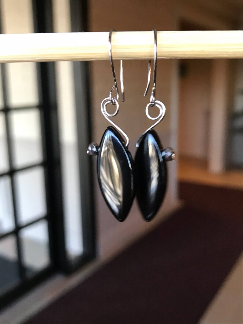 Black Earrings Simple Earrings Gift for her Handmade Jewelry Jet Black earrings Bridesmaid Earrings Dangle Earrings Goth Earings