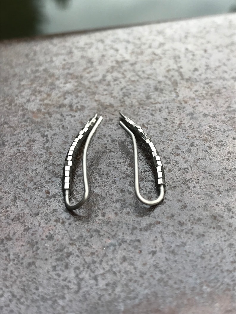 Titanium Ear Climber, Crawler Earrings Up the Ear Cuff, Hypoallergenic Comfortable for Sensitive Ears, Quality Modern Jewelry, Gift for her image 1