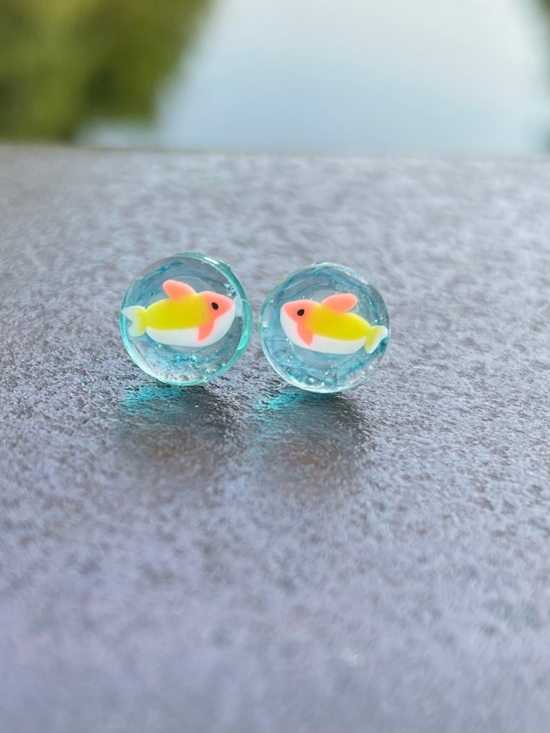 Plastic Post Earrings for Women or kids, Goldfish Studs For Sensitive Ears, Metal free Nickel Free Hypoallergenic Stud Earrings, Gift Idea image 1