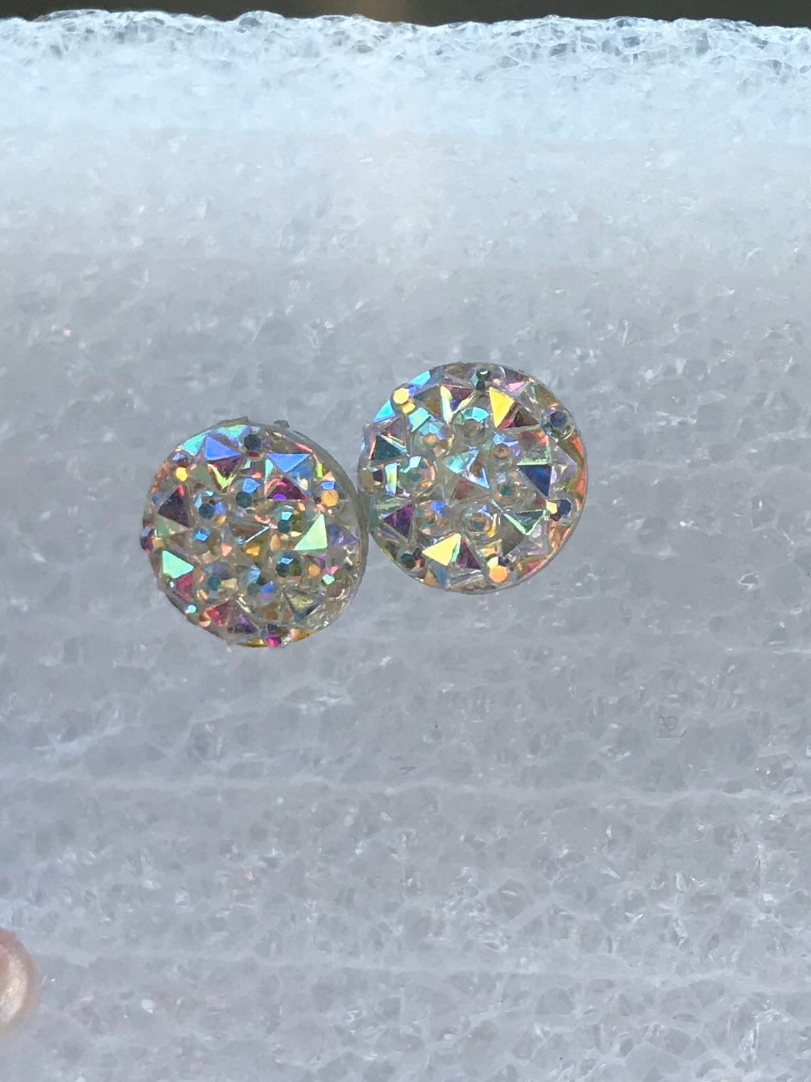 Sparkly Plastic Post Earrings for Women Aurora Borealis Etsy