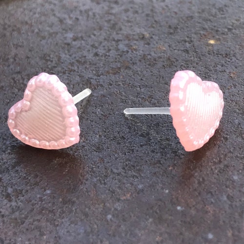 Tiny Plastic Post Earrings Black Heart Studs for Sensitive Etsy