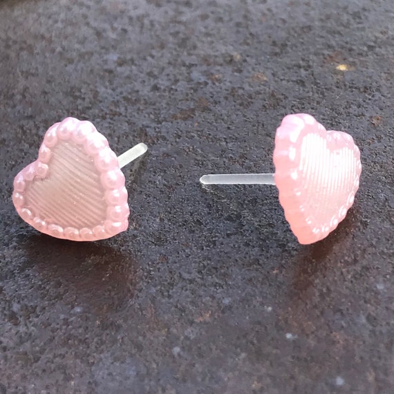 Plastic Post Earrings, Pink Pearl Heart Studs for Sensitive Ears, Nickel  Free Hypoallergenic Stud Earrings, Great for Kids or Adults 