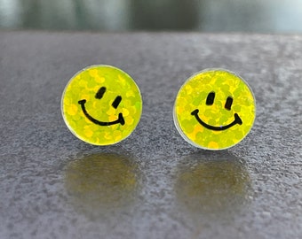 No Metal, Plastic Post Earrings, Happy Smile Studs For Sensitive Ears, Metal-free Hypoallergenic, Great for kids or Adults