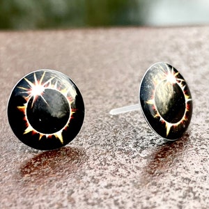 Solar Eclipse Earrings, Plastic Post Studs For Sensitive Ears, Hypoallergenic Lightweight Stud Earrings For Women, Handmade by GemInAShell