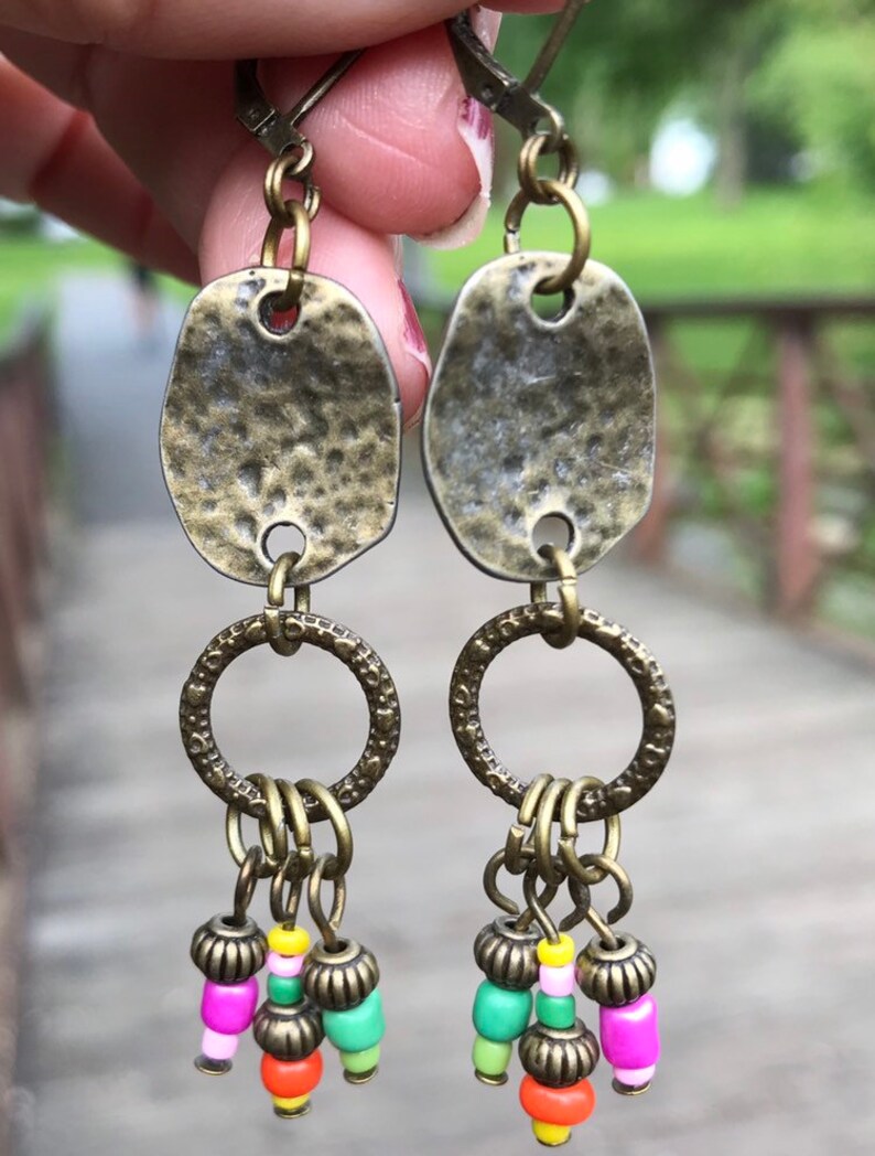 Bohemian Earrings Bronze earrings Multi Color Earrings Etsy