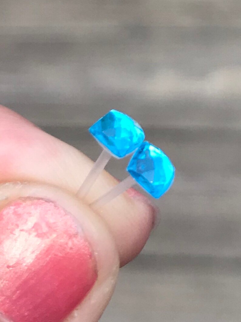 Plastic Post Earrings Ocean Blue Square Metal Free Resin Etsy