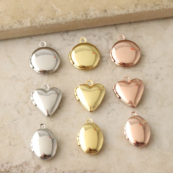 Mini Locket - Tiny Oval Locket - Tiny Round Locket - Rose Gold Heart Locket - Gold Heart Locket - Blank Locket - Silver Locket for Engraving