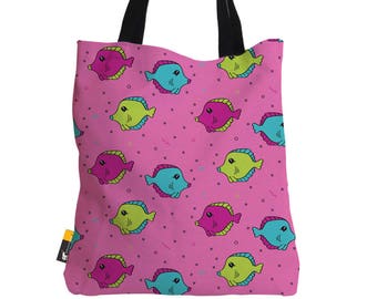 Artist Designed Tote Bag - 18" Inch Pink Beach Bag | Fish Tank by Bigshot Robot |  UBU Republic