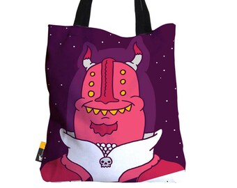 Artist Designed Tote Bag - 18" Inch Purple Beach Bag | Captain Skull by Bigshot Robot | UBU Republic