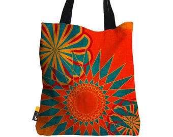 Artist Designed Tote Bag - 18" Inch Orange Boho Beach Bag | West Indies Bohemian |  UBU Republic