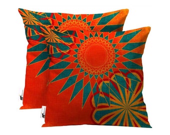 Handmade Boho Outdoor Patio Throw Pillow - Set of 2 - Orange Moroccan Furniture Pillow - West Indies Morrocan | UBU Republic