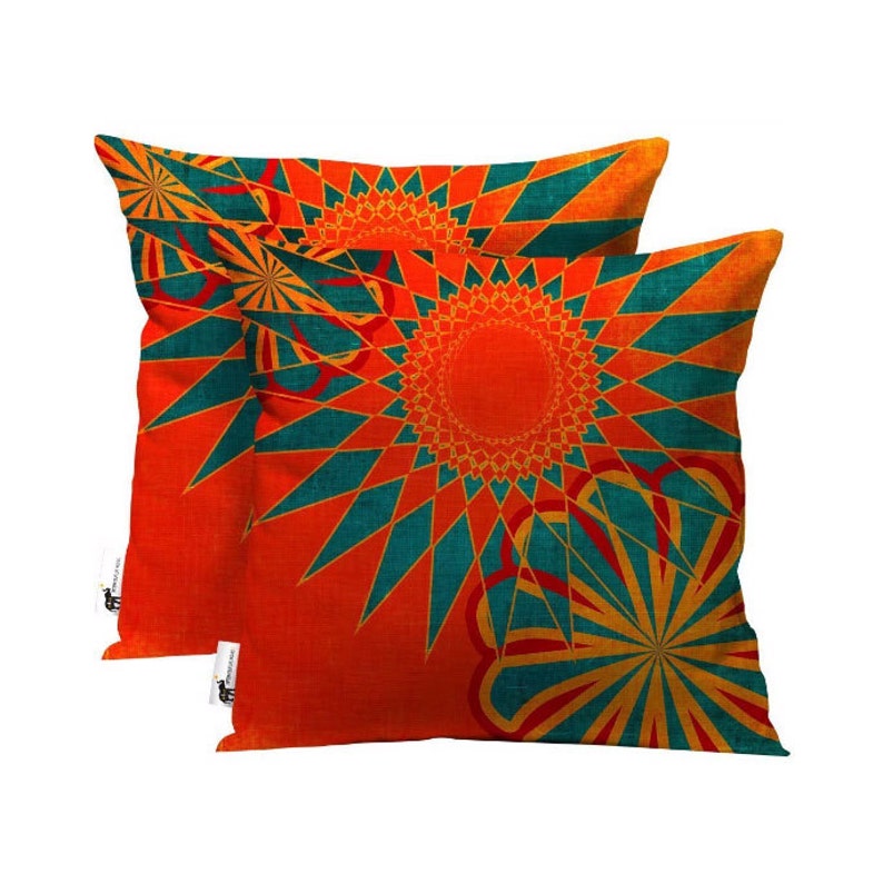 Handmade Boho Outdoor Patio Throw Pillow Set of 2 Orange Moroccan
