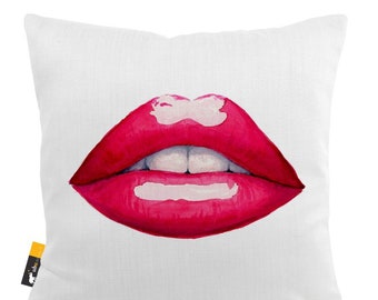 Retro Red Lipstick Throw Pillow - Set of 2-Outdoor Throw Pillows - USA Handmade | UBU Republic