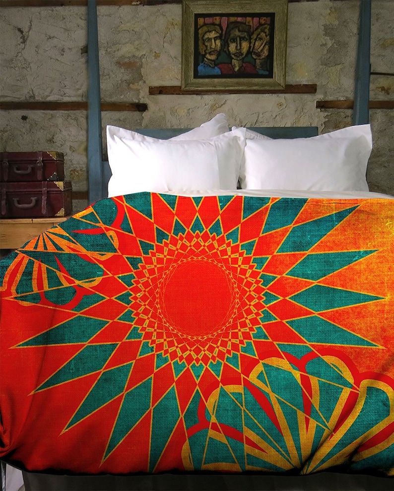 Boho Duvet Cover Handcrafted Orange Moroccan Bohemian Duvet Etsy