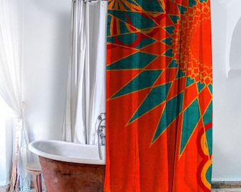West Indies Boho Modern Shower Curtain - Orange Bohemian Bathroom Decor | UBU Republic