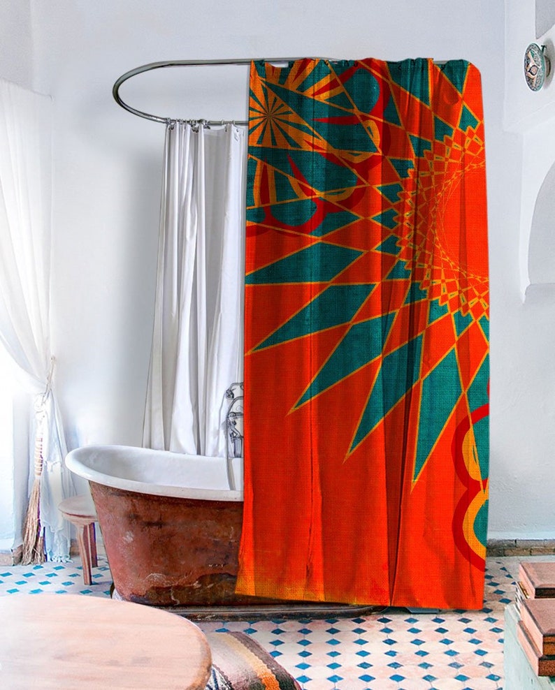 West Indies Boho Modern Shower Curtain Orange Bohemian Bathroom Decor UBU Republic image 1