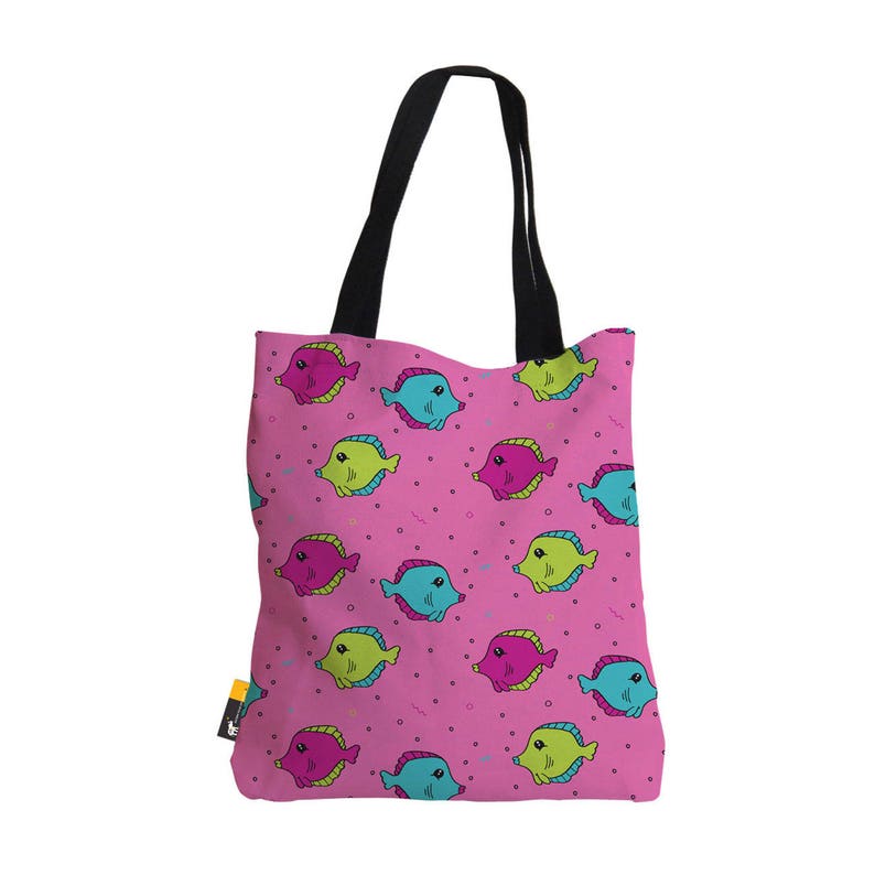 Artist Designed Tote Bag Fish Tank by Bigshot Robot UBU Republic 18 Inch Pink Beach Bag