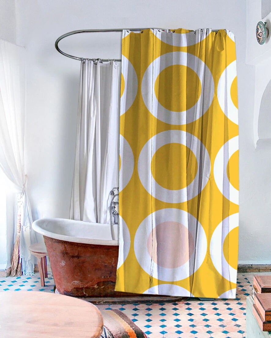 Retro Yellow Shower Curtain Retro Bathroom Decor UBU Etsy