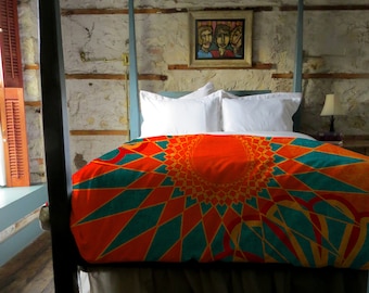 Boho Duvet Cover - Handcrafted Orange Moroccan Bohemian Duvet - West Indies | UBU Republic