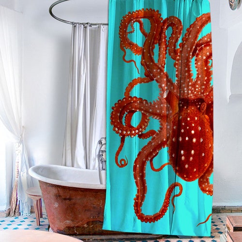 Nautical Decor Octopus Shower Curtain Octopus Bathroom Etsy
