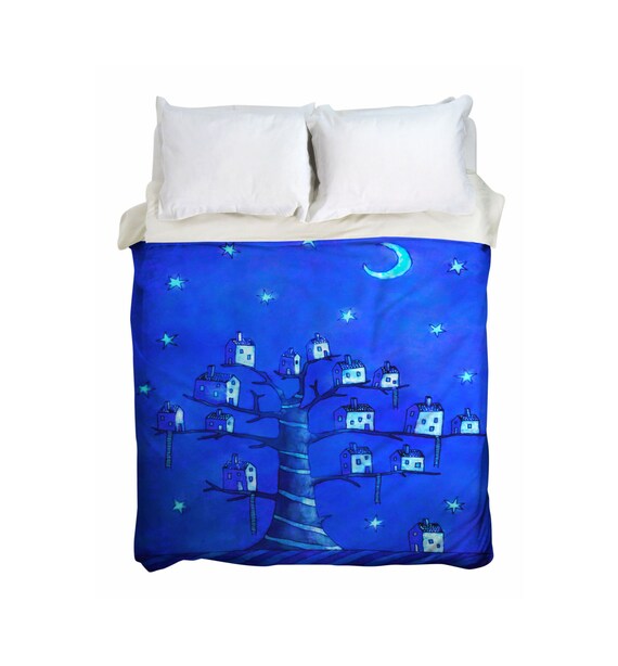 New Moon Artsy Duvet Cover Handcrafted Unique Boho Blue Etsy