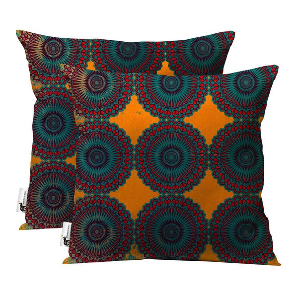 Handmade Bohemian Outdoor Throw Pillows - Set of 2 - Boho Moroccan Furniture Pillows - Orange Taj Mahal | UBU Republic