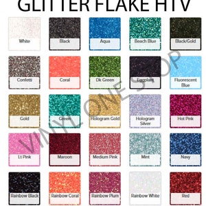 Glitter HTV Heat transfer vinyl sheet, 10x12 or 20x12 inch sheets, glitter flake iron on for shirts, Mix or Match image 1