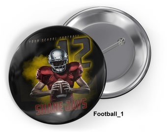 Custom Football Button Pinback, Bulldogs Pinback, Badge, Photo and Text Button Pins, 1", 1.5", 2.25" or 3" Round Pins, Full Color, Custom