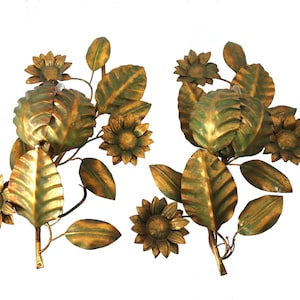 Pair Of Large Hollywood Regency Sconces Wall Lamps Flowers & Leaves 1960s