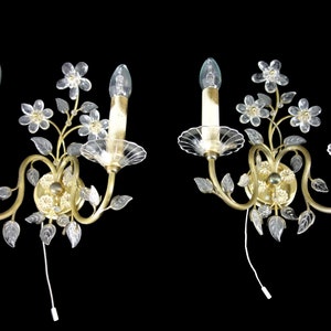 Pair Of Vintage Sconces Wall Lamps With Glass Leaves and Flowers Palwa