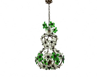 Lampadario a sospensione a forma di fiore in vetro cristallo Hollywood Regency Maison Baguès Banci Style
