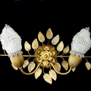 Vintage Sconce Wall Light With Glass Leaves and Crystal Shades Banci Firenze / Maison Bagues