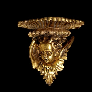 Hollywood Regency Vintage Carved Gilt Cherub Mounting Bracket Rack Italy