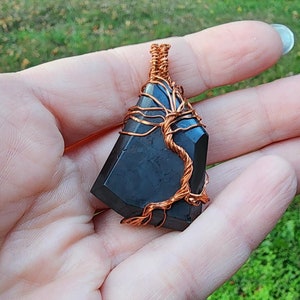 Wire-wrapped Semi-Precious Hematite & Copper Pendant - Found, Cut, Polished, and Wire Wrapped Jewelry for Necklace