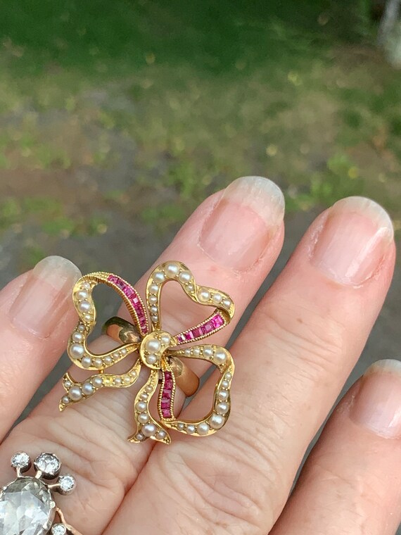 Victorian Ruby and Pearl Conversion Ring - image 3