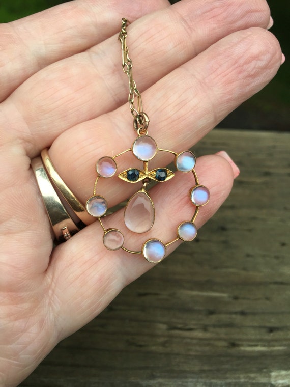 Edwardian Moonstone and Sapphire Necklace