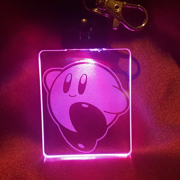 Kirby LED Light Up Keychain- Acrylic Sign\Lamp - Pink Dont Shrink - Laser Engraved - Color Change - Multi Colored - Dream Land - Right Back