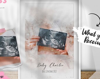 Ecografia Baby Scan Foto, Baby Shower Gift, Aborto spontaneo Memory Art, Ultrasuoni Acquerello, Nuovi genitori, Regalo gravidanza, Scansione art