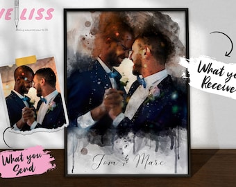 Boda del mismo sexo, Regalo de boda gay, Regalo del mismo sexo, Retrato del Sr. y el Sr., Regalo de boda gay, Regalo de boda para 2 hombres, Regalo gay personalizado