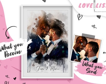 Regalo de boda del Sr. y el Sr., Regalo de boda del mismo sexo, Regalo de boda gay, Regalo del mismo sexo, Retrato del Sr. y el Sr., Regalo de boda gay, El amor es amor, Esposo
