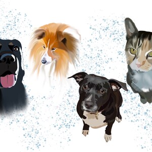 Multiple Pet Portrait, Birthday Gift, Portrait From Photo, Cat Portrait, Dog Portrait, Personalised Gift, Hand Drawn, Pet Loss Gift